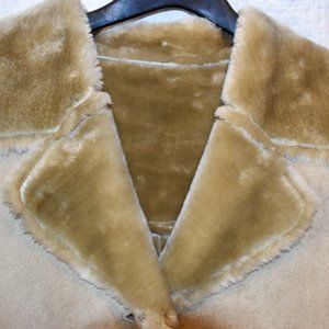 Tan Shearling Maxi Coat with Pockets